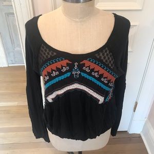 Free People western style black long sleeve blouse